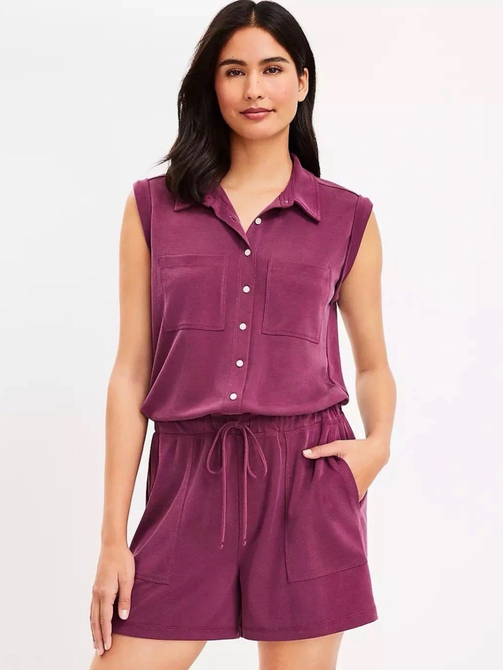 NEW Lou & Grey ITALIAN PLUM Sandwashed Sleeveless Romper 72% MODAL SZ XS